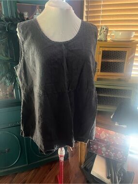 Flax Design Womens Black Sleeveless Linen Blend Tunic Top